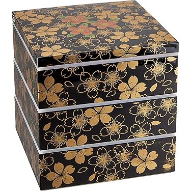 重箱 3段 高さ18cm 木製 漆塗り 花模様 華 黒 赤 朱色 骨董 重箱 3段 高さ18cm 木製 漆塗り 花模様 華 黒 赤 朱色 骨董 重箱
