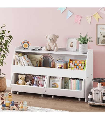 Amazon.co.jp: Teckid 39.4インチ 子供用本棚 読書コーナー付き