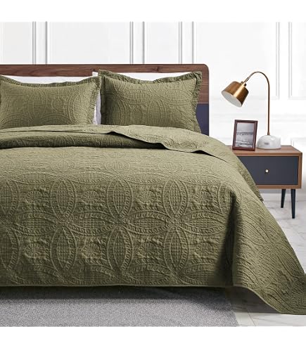 Amazon｜Mybedsoul ライトグリーン キルトセット キングサイズ 格子縞