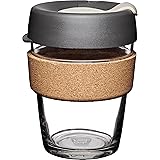KeepCup Brew Cork | Reusable Tempered Glass Coffee Cup | Travel Mug with Splash Proof Lid, Non-Slip Silicone Band, BPA & BPS 
