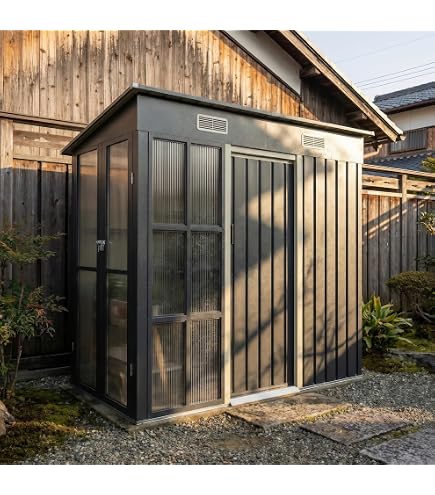 Amazon | OSJ 戸外収納庫 スチール 収納ラック付き 物置 屋外