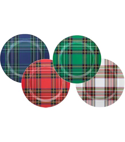 Mud Pie 'Deck The Halls' Red Tartan Plaid Charger Plates – Set Of 4, 13 Inch Diameter, Christmas Table Setting