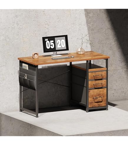 Amazon | CubiCubi パソコンデスク 机pcデスク 三つ引き出し付き 左右