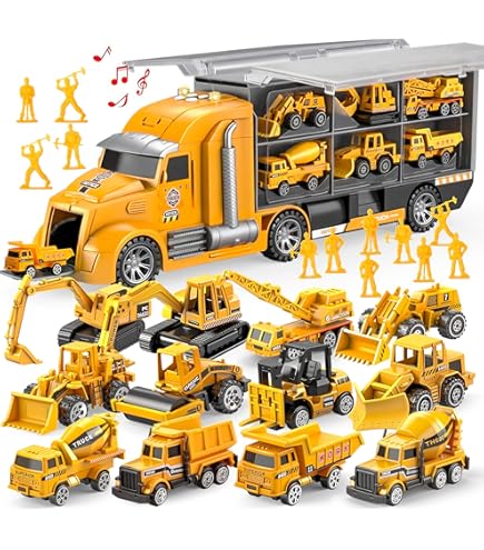 CUTE STONE 25 in 1 Construction Trucks Push and Go Car Carrier