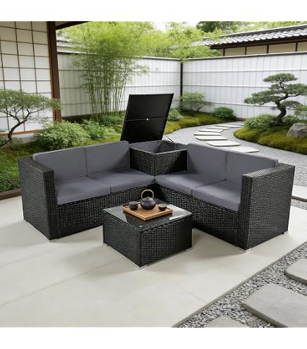 Amazon.co.jp: ガーデンファニチャー ラタン調 5点 積み重ねて収納でき