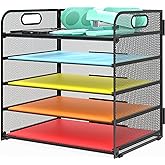 Sinboun Letter Tray Paper Organizer 5-Tier Desk Organizer File Organizer Paper Holder with Handle, Metal Desktop Document She