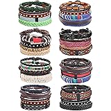 JOERICA 32-35 Pcs Braided Bracelet for Women Men Woven Leather Wristbands Boho Ethnic Style Tribal Linen Hemp Cords Wrap Brac