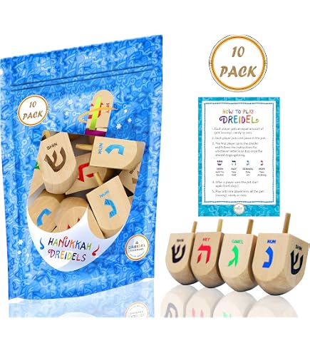 Zion Judaica Extra Large Hanukkah Wooden Dreidels In A Giftable Box 3 Blue White Wood Dreidles English Translation Transliteration Traditional Chanukah Ga