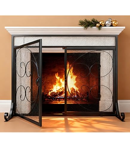 OYEAL Fireplace Screen Stand Black 4 Panel Fireplace Cover Metal Fire Spark Guard Cover Foldable Decorative Fireplace Screen For Home Indoor Fireplace Black 47 8 W X 31 H