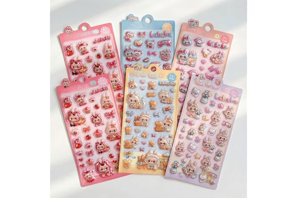 Ocukly 3D シール6枚セット - 3D柔らかいPVC製ぷくぷくシール ご褒美シー ル デコレーション、女の子向け プランナー・ノート・スマホ・ウォーターボトル装飾用 3D浮き立つ漫画風レリーフステッカー(A)