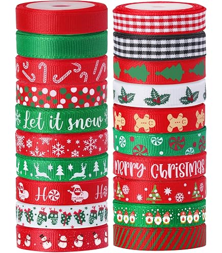 Anwyll Christmas Ribbon 2-Roll Set | 3/8 Inch Red & Green Merry Wrapping Ribbon | 20 Yards Total