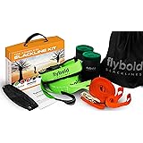 flybold Slackline Kit | Slack Line Longer | 57 ft Line with Training Line | Tree Protectors, Arm Trainer, Ratchet Cover and C