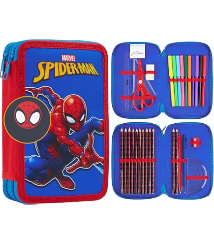 Pyramid International Spider-Man Set De Papeterie 5 Pièces - Stylo, Crayon, Règle, Taille-Crayon, Gomme Et Trousse (Design Web Strike) Officiel Marvel