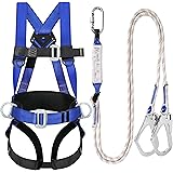TT TRSMIMA Safety Harness Fall Protection with Shock Absorbing Lanyard and Updated Comfortable Waist Pad - Full Body Harness 