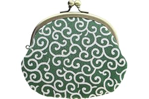 watona ちりめん がま口 3.3寸丸形小銭入れ (32 唐草模様 緑)