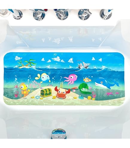 Vanleonet Baby Bathtub Mat Non-Slip - 40x16 Inch Extra Long Bath Mat With Suction Cups & Drain Holes, Dolphin Design