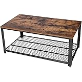 VASAGLE ローテーブル センターテーブル スチールフレーム ワイヤーメッシュ 木製天板80×40cm コンパクト ヴィンテージ NLCT51X