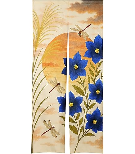 Amazon | 和風 のれん タペストリー 暖簾【秋の花】（幅85㎝ x