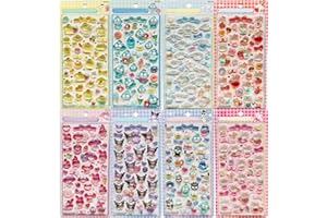 YAYAMIYA 3dシール 立体シール おしゃれ デコシール ごほうび 子供 貼り付け可能 贈り物 手帳 携帯 女の子 DIY用 手帳用 水筒・スマホケース・アルバム飾り用 貼り付け可能 (8枚セット)