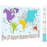 XL World Map with Flags - 97 x 67cm Easy to Frame Wall Art Poster - Travel Map Designed for Kids & Adults + 50 Interesting Fa