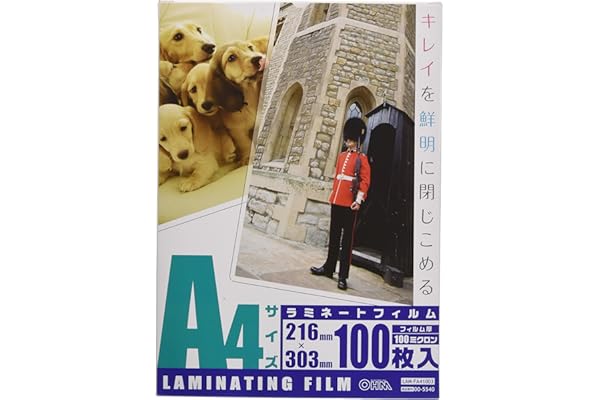 OHM 100ミクロンラミネーターフィルム100枚 A4 LAM-FA41003