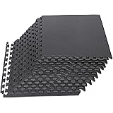 ZENY トレーニング ジョイントマット エクササイズ トレーニング器具用マット フロアマット 大判 63cm×63cm×1.2cm 12枚セット ホーム ジム 振動 衝撃吸収 キズ防止 高硬度 床保護 抗菌 サイドパーツ付き (ブラック)