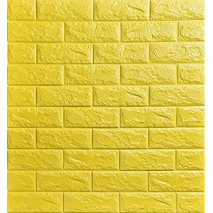 Ksmsem 5枚 3D 壁紙 レンガ 防音シート 防水 壁紙 断熱 DIYクッション シール シート立体 壁用 壁紙 はがせる タイルシール ウォールステッカー 北欧 イエロー 壁用 タイル 77cm*70cm