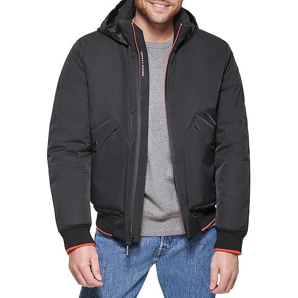 tommy hilfiger black stretch hooded jacket