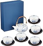 NARUMI(ナルミ) 急須 湯呑み セット ミラノ ブルー 茶器揃(茶托付) 5個セット 日本製 9682-23031