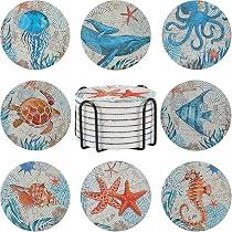 Ocean Theme Ceramic Coasters - Absorbent Stone Coasters With Cork Backing, Set Of 4 (Sea Animals) - View #10