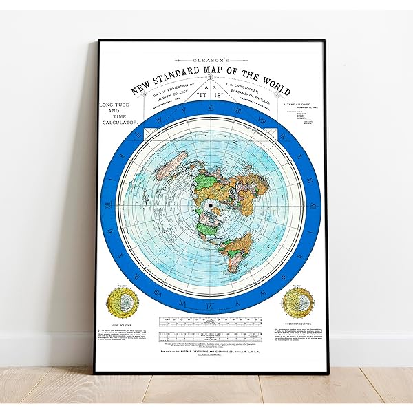 Amazon.co.jp: 世界モデルの平面地球地図 - 1943 極方位正距投影