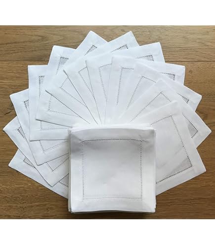 Amazon | 12 CleverDelights White Linen Cocktail Napkins - 15cm x