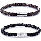 FIBO STEEL 2-3PCS Stainless Steel Braided Leather Bracelet for Men Women Wrist Cuff Bracelet 7.5-8.5 inches