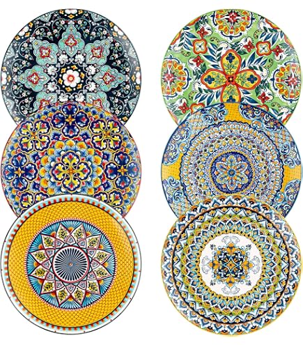 8 Pieces 8 Inch Round Porcelain Salad Plates, Decorative Appetizer Plates Dessert Dishes Colorful Floral Serving Dishes For Luncheon Steak Fruit Snack Microwave And Dishwasher Safe