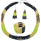 BOCAR マルチレイヤービーズステートメントネックレスセット ミックスストランドネックレス ブレスレットとイヤリング レディース ギフト