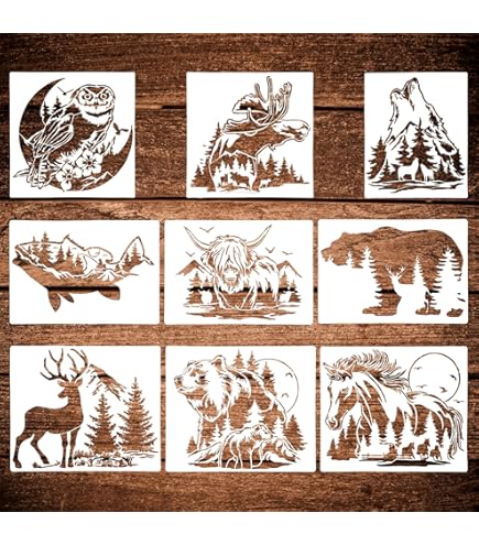 35 Pack Deer Stencils For Painting On Wood, Pine Tree Stencils Deer Head Antl