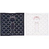 刺し子キット 花ふきん 白と藍の２枚入り 水で消える図案プリント 出来上がりサイズ約３４ｃｍ×３４ｃｍ (こけしと網文)