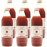 北海道 大雪山トマトジュース 無塩 (1000ml×6本) | 食塩無添加・砂糖不使用、水で薄めないストレート製法の国産トマトジュース。北海道大雪山のふもと鷹栖町の完熟トマトを、収穫したその日に1000mlの瓶へ。無塩無添加の6本セットで、朝食の一杯