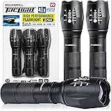 TacLight 3 Pk Tactical Flashlights High Lumens, Super Bright Led Flashlights, Zoomable Heavy Duty Waterproof Flash Lights Bat