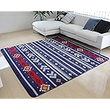 ラグ カーペット 200×300cm 洗えるラグト ラグマット 滑り止め付 オールシーズン XLサイズ (ネイティブ・ネイビー)
