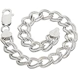 9mm Wide Sterling Silver 7" Double Link Chain Charm Bracelet