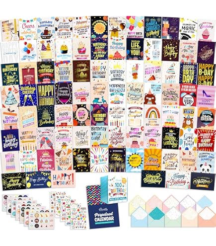 Jexine 200 Pieces Birthday Cards Assortment With 90 Envelopes Greeting Cards Bulk