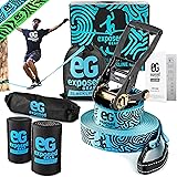 Exposed Gear Slackline Kit with Tree Protectors High Grade Ratchet + Cover Arm Trainer Set Up Instruction Booklet and Carry B