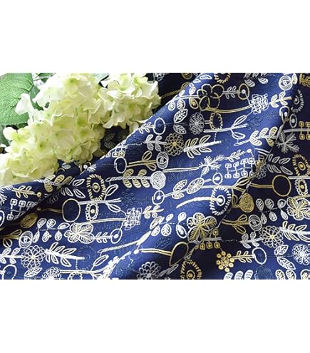 Amazon | 刺繍 生地 布 綿100% 花柄 約幅140cmx長さ50cm (グリーン