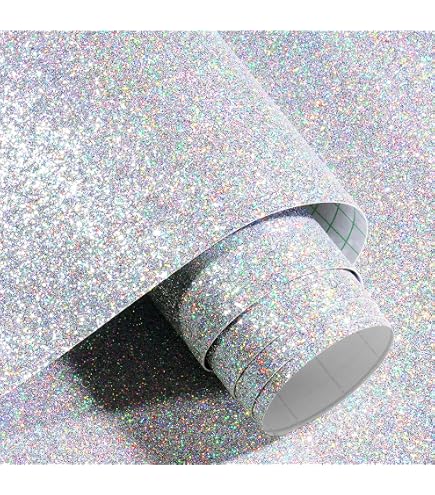 CRE8TIVE Silver Holographic Glitter Wallpaper Border – 8x80 Inches, Peel And Stick, Removable, Sparkly Self-Adhesive Fabric For Bedrooms, Dressers, And DIY Crafts