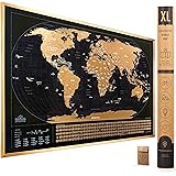 XL Scratch Off Map of The World with Flags - 36x24 inches Easy to Frame Scratch Off World Map Wall Poster with US States & Fl