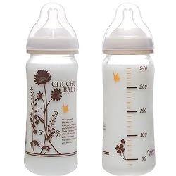 透明で傷が付きにくいガラス製哺乳瓶。