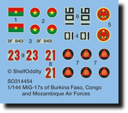シェルフオディティー(Shelf Oddity) 1/144 ブルキナファソ/コンゴ/モザンビーク ミグ MiG-17 フレスコ デカール 3機分入 プラモデル用デカール PSO3144054