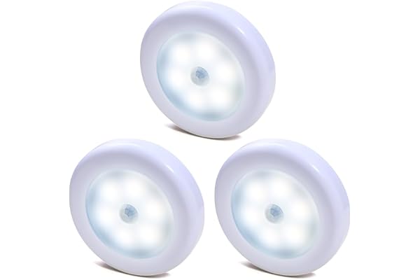 工事不要×どこでも簡単取り付け 人感センサーライト LED 3個セット 電池式 室内 屋内 簡単取り付け 小型 玄関 階段 廊下 天井 照明 足元灯 自動点灯 感知 省エネ 磁石 防犯 災害 グッズ (ホワイト(昼光色))