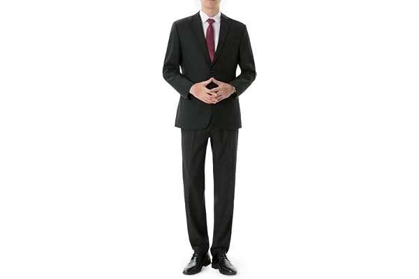 [Augneay] スーツ メンズ 上下セット 【ウェスト調整可能】【タイトすぎない】 ビジネス 裾上げテープ付 2つボタン ウェストゴム 大きいサイズ フォーマル セットアップ 就職 面接 礼服 洗える 無地 結婚式 オールシーズン